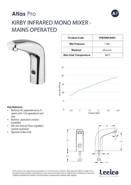 Kirkby Infrared Basin Mixer (Mains)