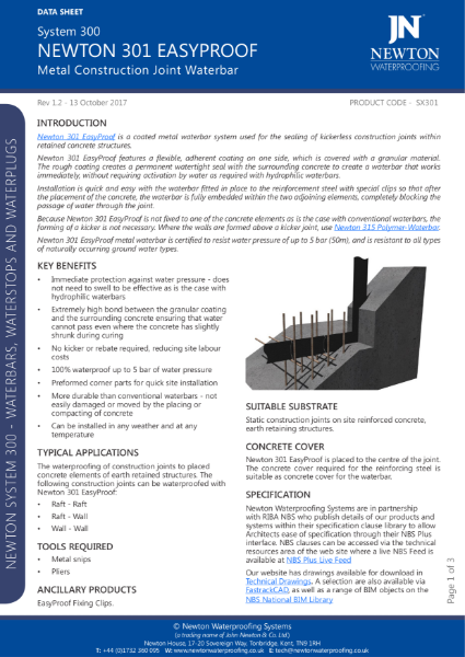 Newton 301 EasyProof Metal Construction Waterbar