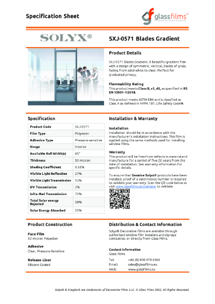 SXJ-0571 Blades Gradient Specification Sheet