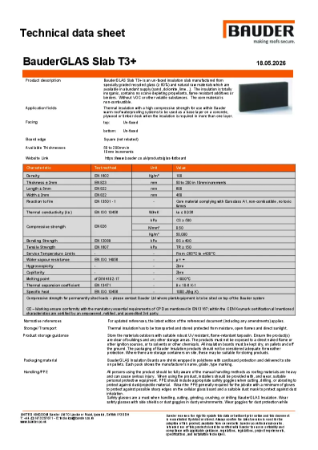 BauderGLAS Slab T3+ - Technical Data Sheet