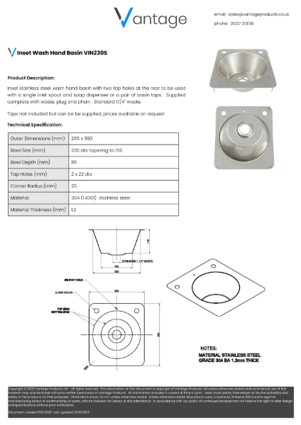 Product Data Sheet - VIN230S