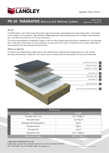 PR-20 Pararapide Balcony and Walkway System Data Sheet