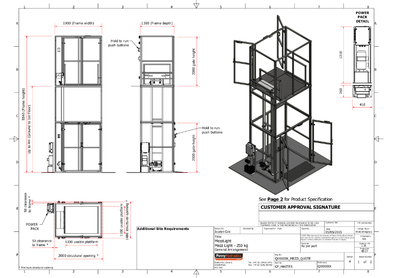 MezzLight 250kg Goods Lift Technical Data Sheet