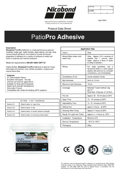 Nicobond PatioPro Adhesive Datasheet