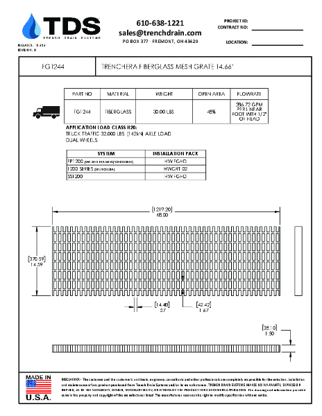 Trench•Era Fiberglass Mesh Grate 14.66" - FG1244