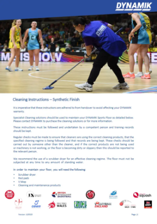 Care & Maintenance of Synthetic Sprung Sports Floors