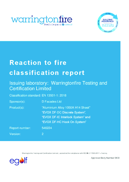 EVOX - Reaction to Fire Classification Report