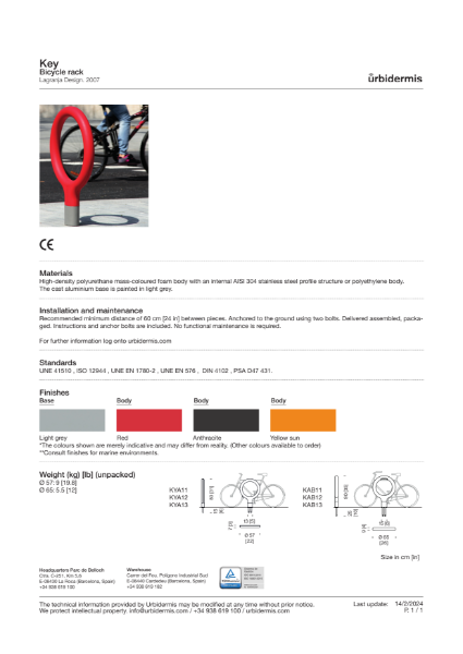 Key Bicycle Rack Data Sheet