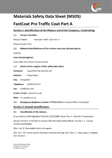 MSDS - FastCoat Pro - Traffic Coat Part A