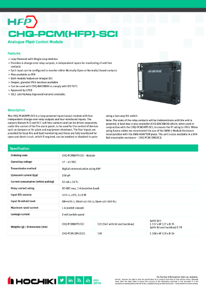 CHQ-PCM(HFP)-SCI Analogue Plant Control Module