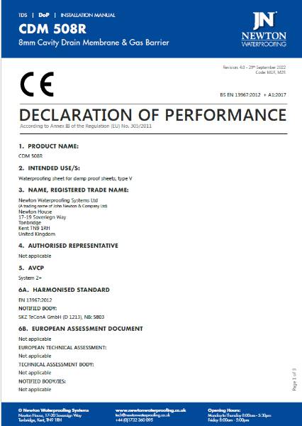 CDM 508R Declaration Of Performance
