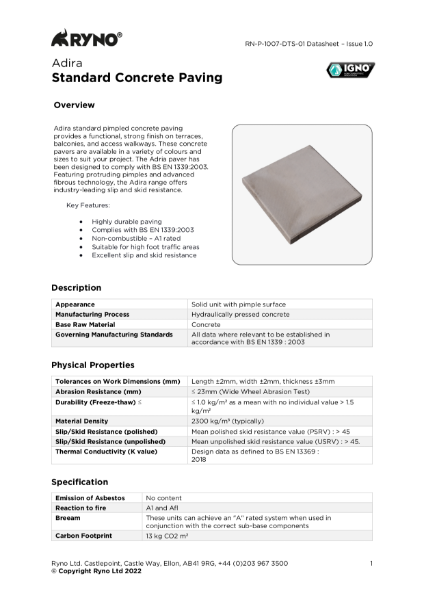 Adira Standard Concrete Paving - Datasheet
