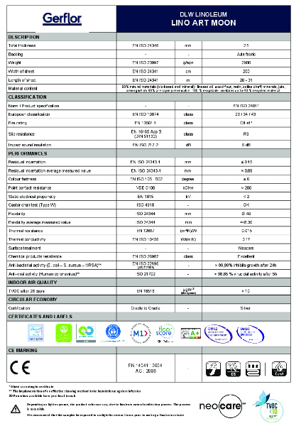DLW Linoleum Lino Art Moon - Technical Data Sheet