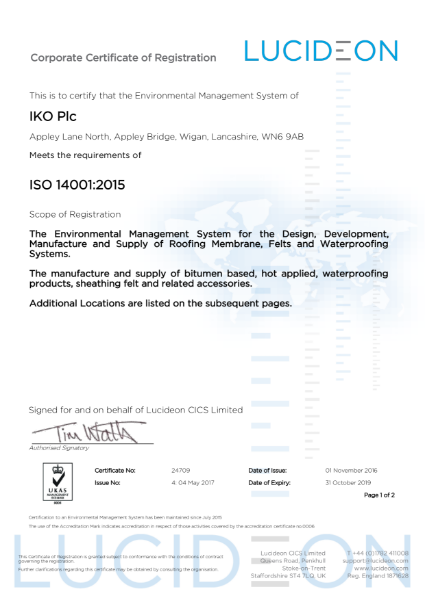 ISO 14001:2015 Certificate (Appley Bridge)