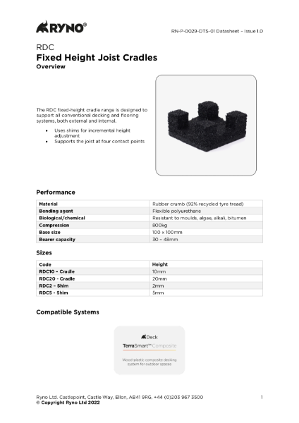 RDC Fixed Height Joist Cradle - Datasheet