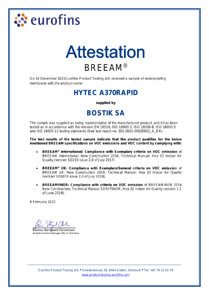 Bostik Hytec A370 Rapid BREEAM