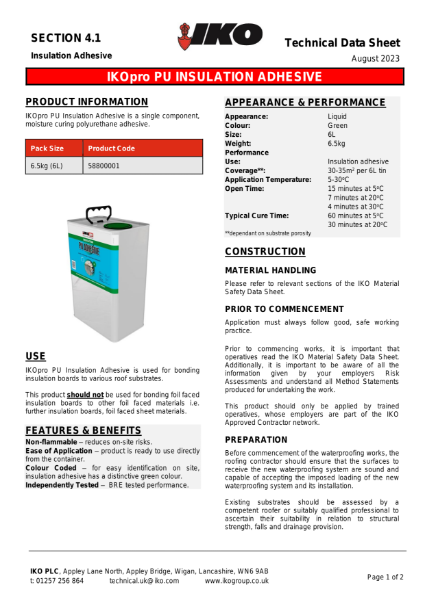 Technical Data Sheet (TDS) - IKOpro PU Insulation Adhesive