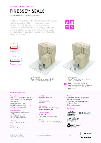 Fire, smoke and acoustic door seals - datasheets