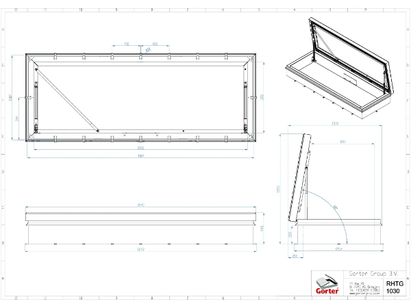 Gorter RHTG1030 Glazed Roof Hatch – Technical 2D Drawing