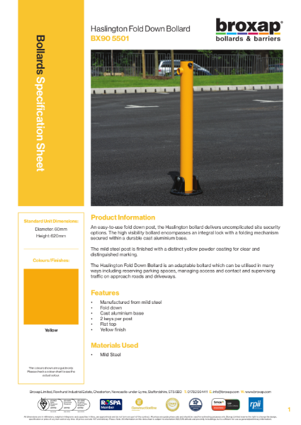 Haslington Fold Down Post Specification Sheet