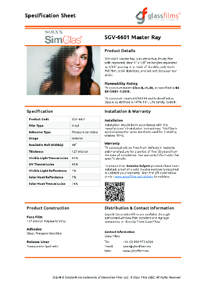 SGV-6601 Master Ray Simulated Window Film