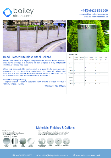Bead Blasted Stainless Steel Bollard
