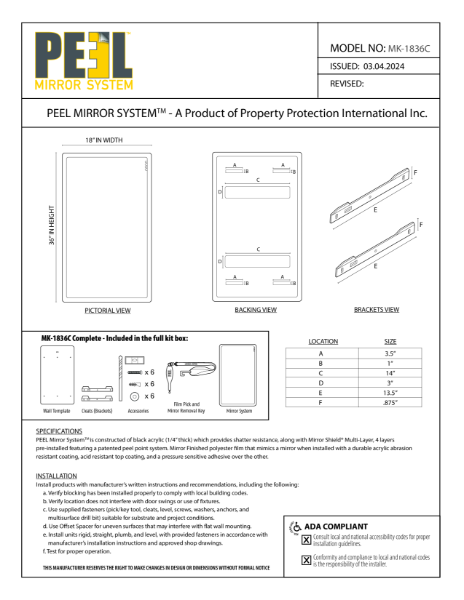 Anti-graffiti Peel Mirror – Technical Drawing.