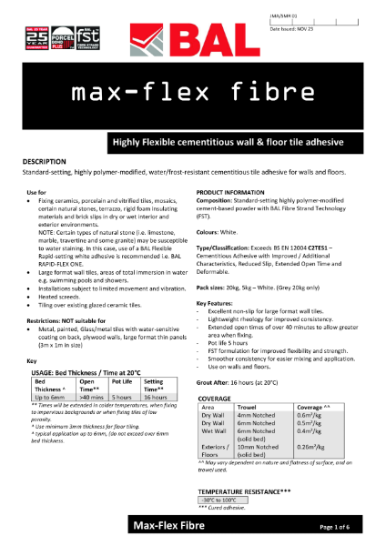 BAL Max-Flex Fibre Technical Datasheet