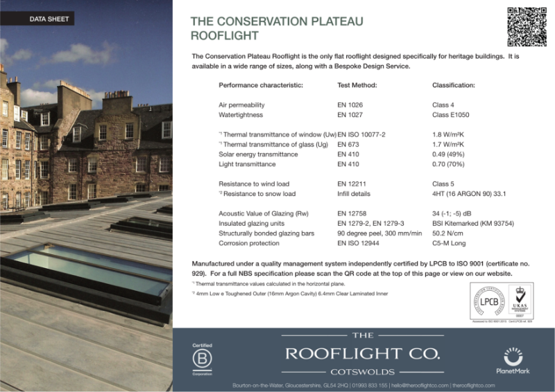 Conservation Plateau Rooflight Data Sheet