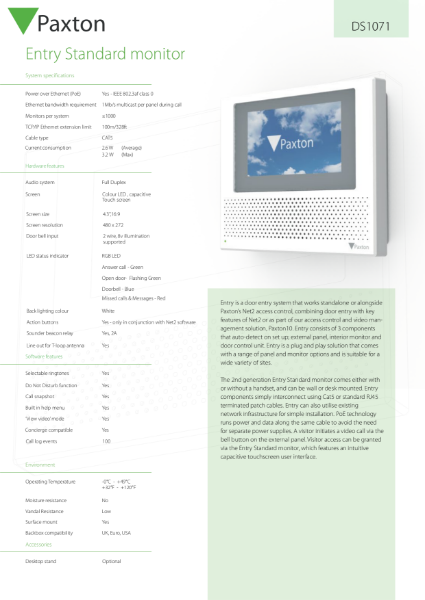 Net2 Entry - Standard monitor