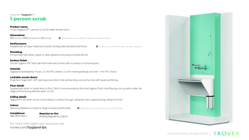 Hygipod 1-person scrub full height – Product Data Sheet