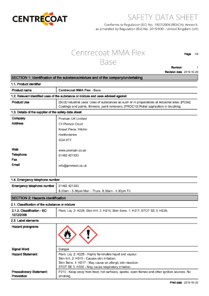 Centrecoat MMA Flex - Safety Data Sheet Part A