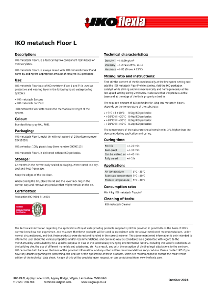 Technical Data Sheet (TDS) - IKO metatech Floor L