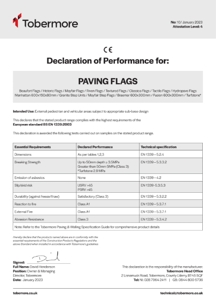 Paving Flags_Tobermore CE Declaration of performance January 2023