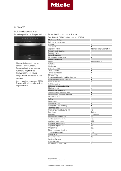M 7240 TC Product Data sheet