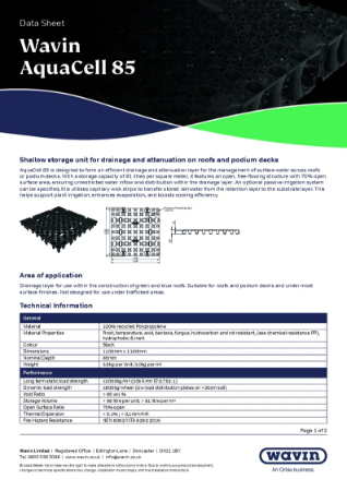 Wavin AquaCell 85 Data Sheet