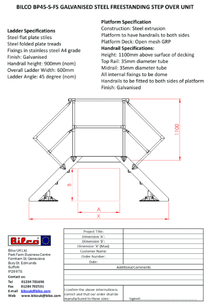 SPECIFICATION - ALUMINIUM FREE STANDING Step Over Ladders