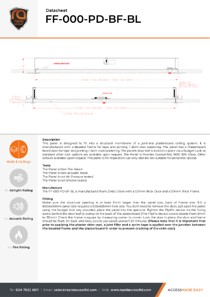 Datasheet - Flipfix Plasterboard Non Fire Rated Beaded Frame