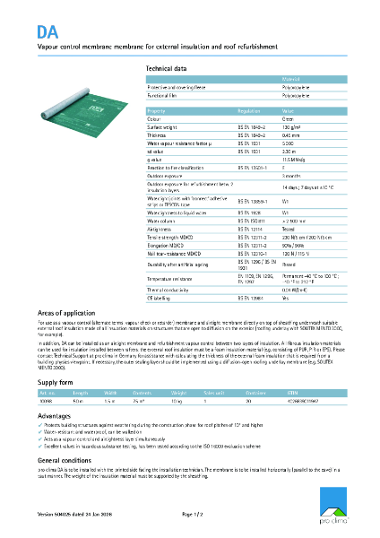 Pro Clima DA Technical Datasheet