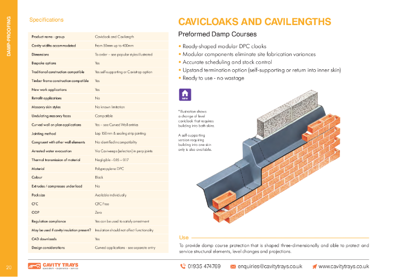 Cavicloaks and Cavilengths Preformed Damp Courses