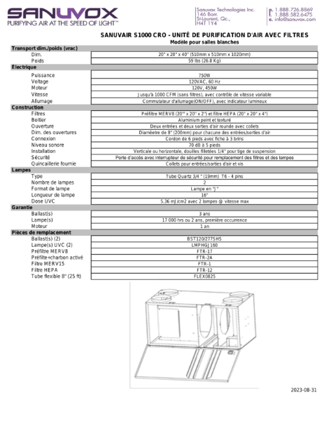 Spécifications techniques du S1000 CRO (FR)