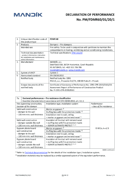 FDMR 60 – Declaration of performance