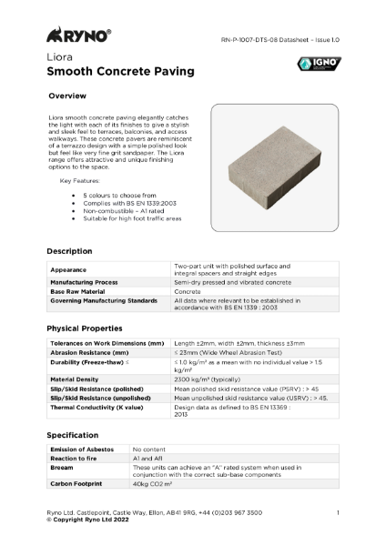 Liora Smooth Concrete Paving – Datasheet