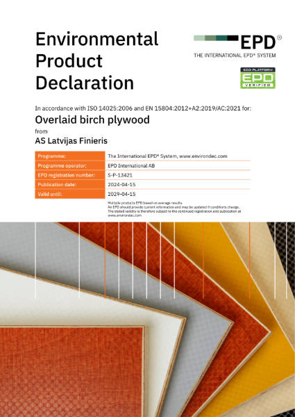 Environmental Product Declaration (EPD) Riga Wood overlaid birch plywood