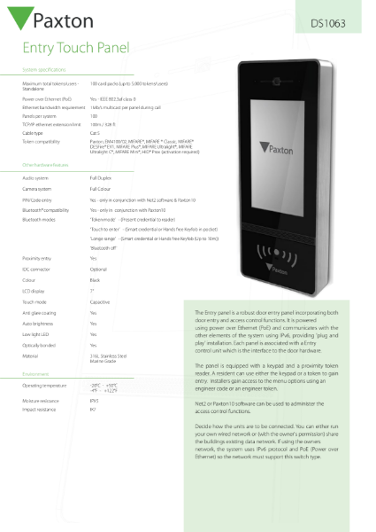 Entry, Touch Panel - data sheet