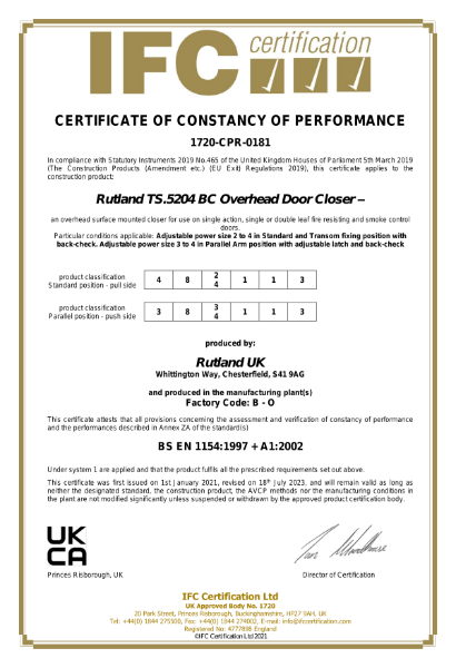 TS.5204 - BS EN 1154 - UKCA - Certificate of Constancy of Performance - IFC