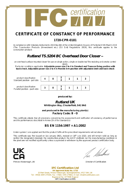 Certificate of constancy of performance