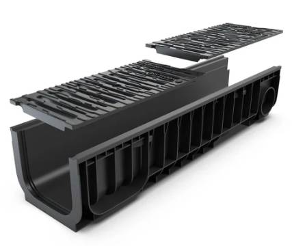 BASE DN200 Plastic Channel Drain with Cast Iron Grate, C250 - Drainage Channels with Grating