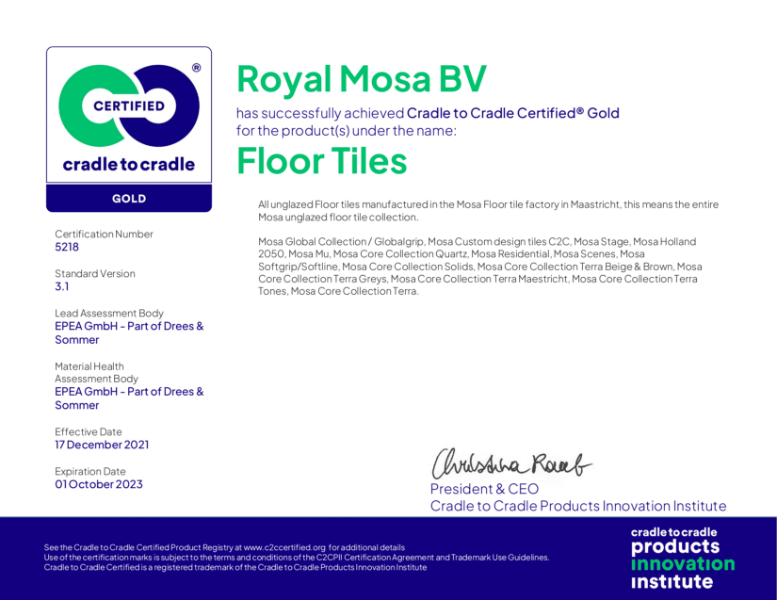 Cradle to Cradle Certified® Gold Mosa Floor Tiles