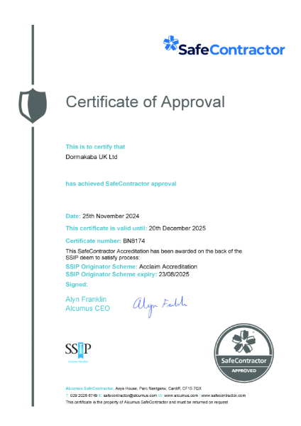 SafeContractor Certificate of Approval